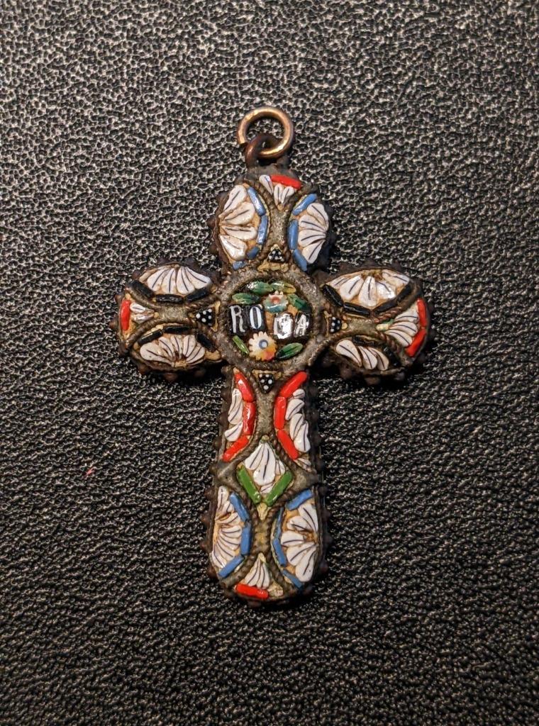 Kruis Italiaans glas micro mozaïek ‘Roma’, Ophalen of Verzenden, Nieuw, Sieraad, Christendom | Katholiek