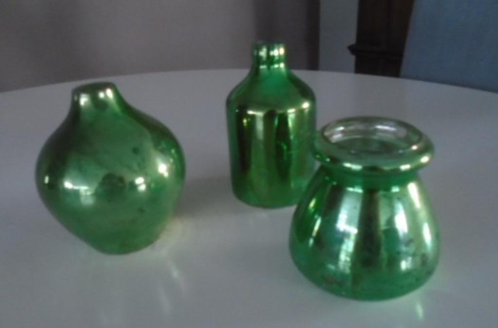 MINI VAASJES PARELMOER GROEN 3 DLG NIEUW, Huis en Inrichting, Ophalen of Verzenden, Nieuw, Groen, Glas