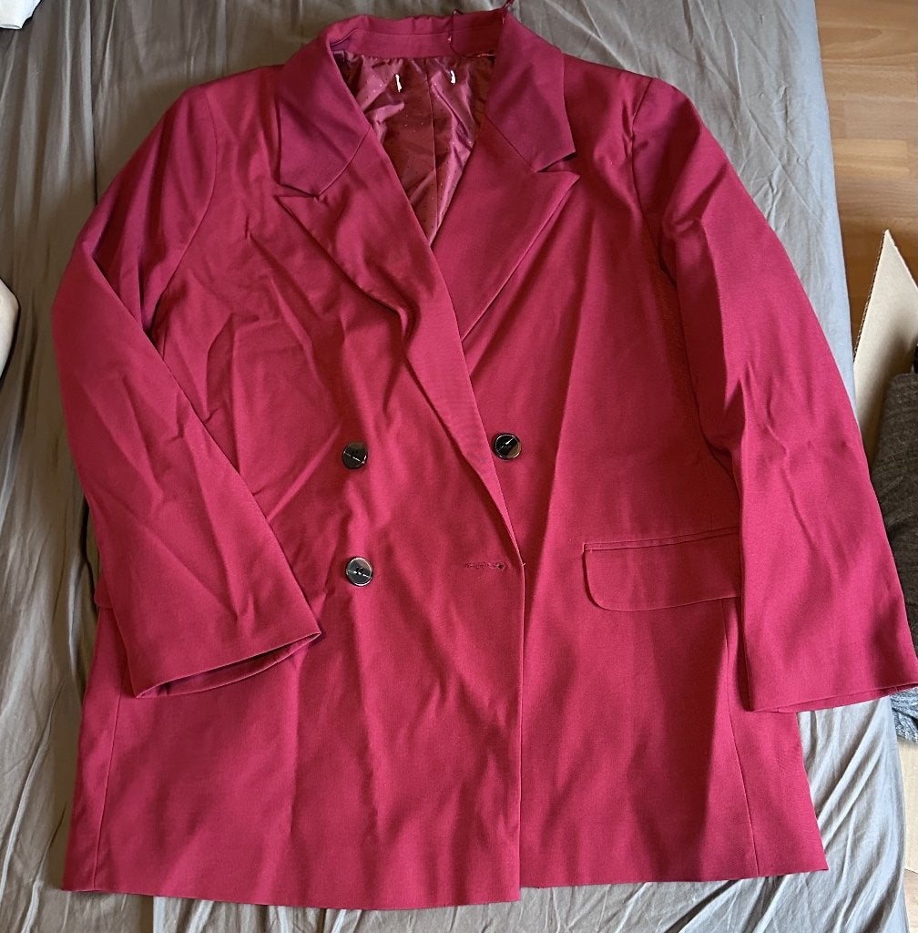 Rode lange blazer met dubbele rij knopen nieuw- L 22€, Ophalen, Kostuum of Pak, Primark, Maat 42/44 (L)