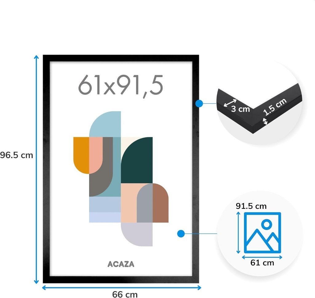 ACAZA posterlijst 61 x 91,5 cm - zwart hout - acrylglas, Ophalen, Hangend, Zwart, Hout