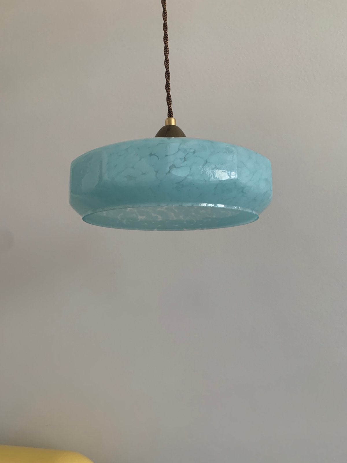 Lampe vintage opaline en verre de clichy art deco suspension, Enlèvement ou Envoi, Utilisé, Verre
