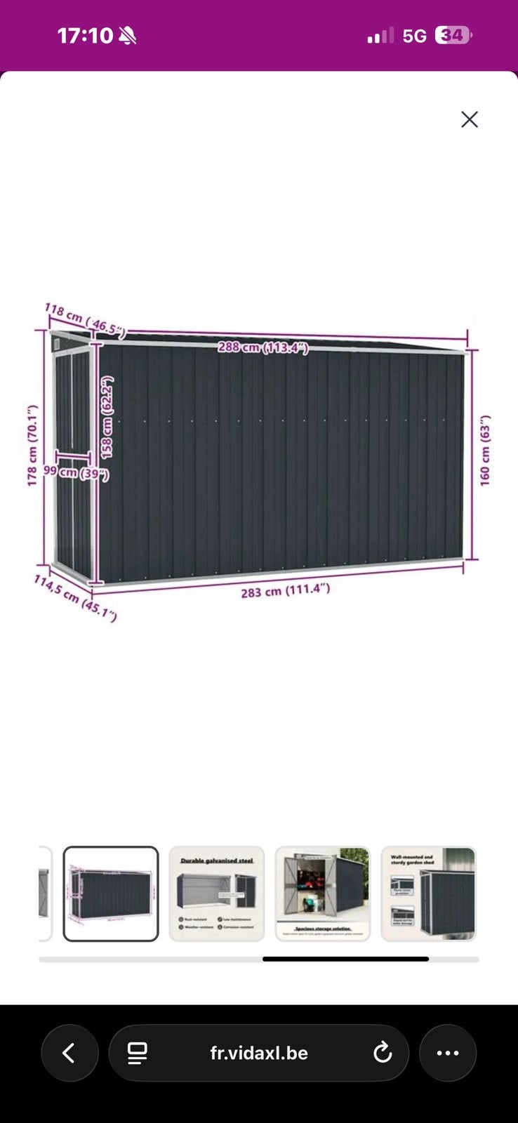 Abri de jardin, Jardin & Terrasse, Abris de jardin, 250 à 300 cm, Enlèvement, Abri de jardin, Métal