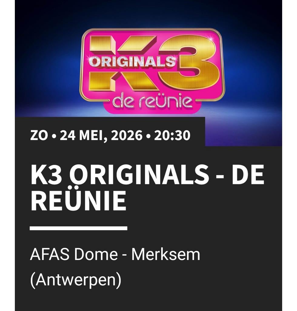 K3 ticket te koop zondag 24 mei