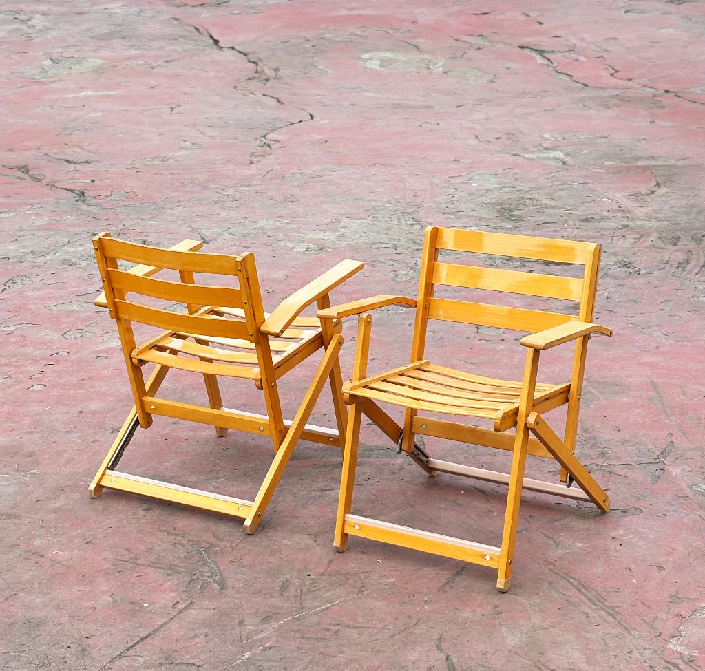 2 chaises pliantes vintage Fratelli Regitti en bois, Autres couleurs, Vintage, Deux, Enlèvement