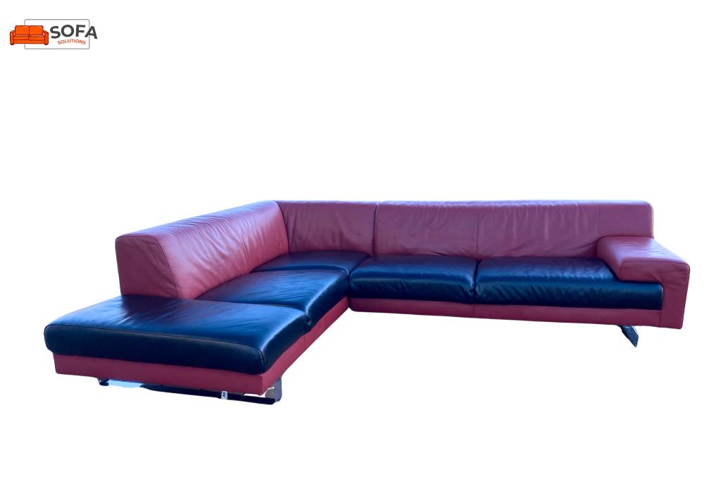 Montèl Rood Zwart Leren Hoekbank – Echt Leer–Gratis Levering, 100 tot 125 cm, 150 tot 200 cm, Hoekbank, Leer