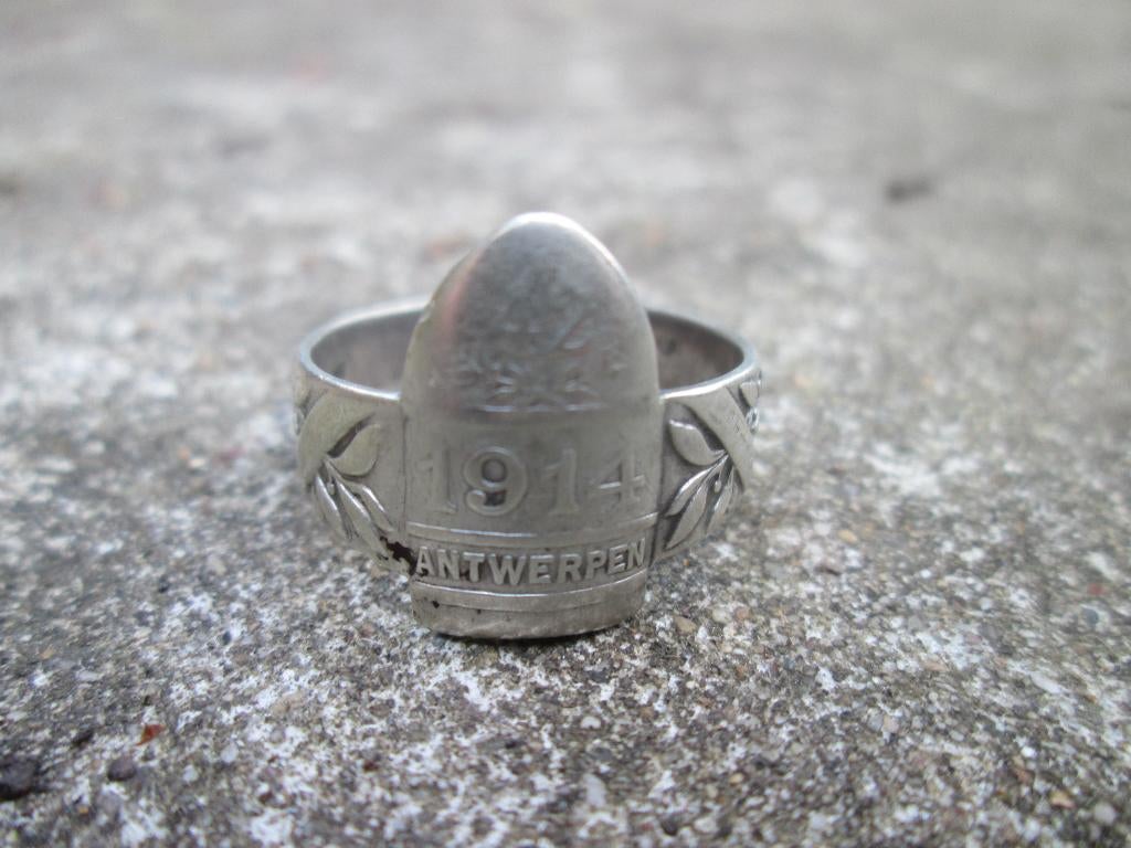 Zilveren ring Antwerpen 1914 / 42cm.Brummer aanval TOP stuk, Verzamelen, Militaria | Algemeen, Ophalen of Verzenden