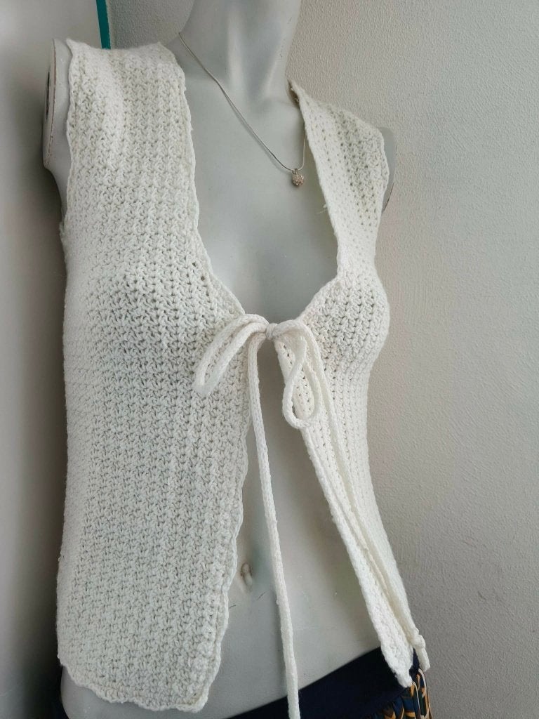Gilet sans manches blanc S, Enlèvement ou Envoi, Taille 36 (S), Comme neuf, Handgemaakt