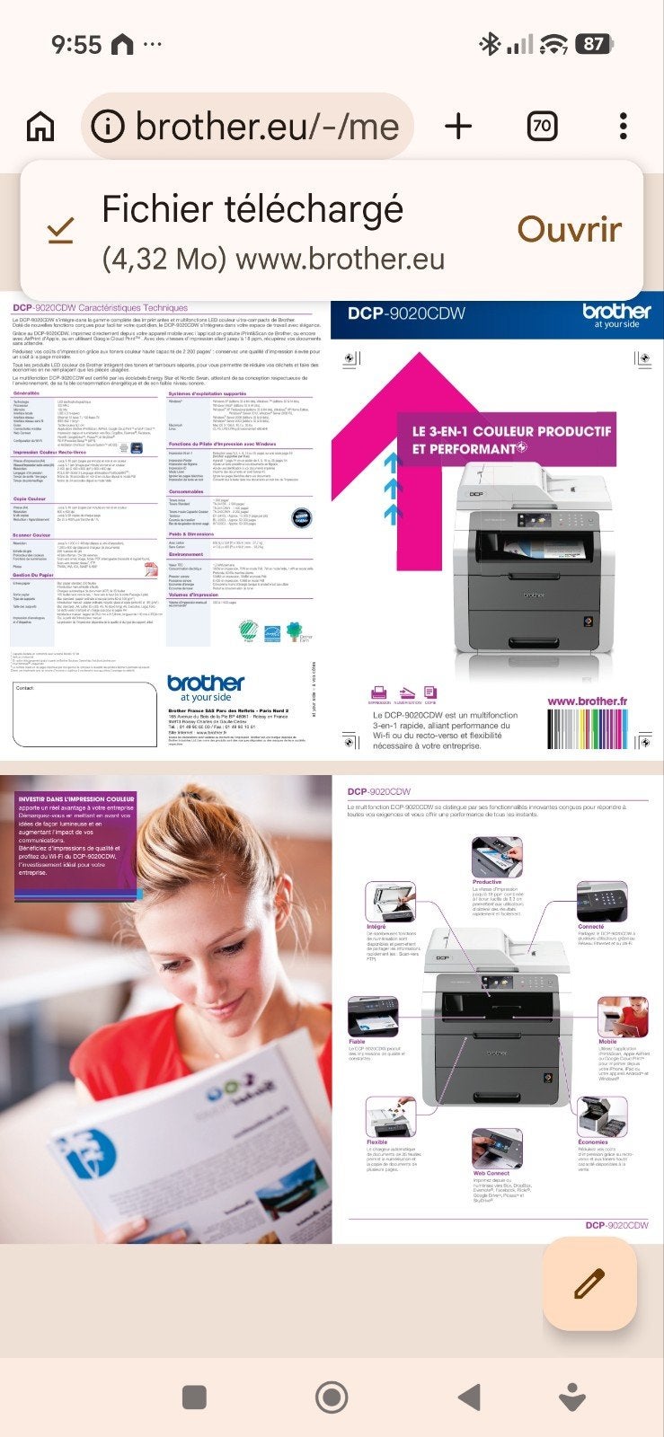 Imprimante laser couleur tout-en-un Brother DCP9020CDW, Computers en Software, Ophalen, Printer, Ingebouwde Wi-Fi, Kleur printen