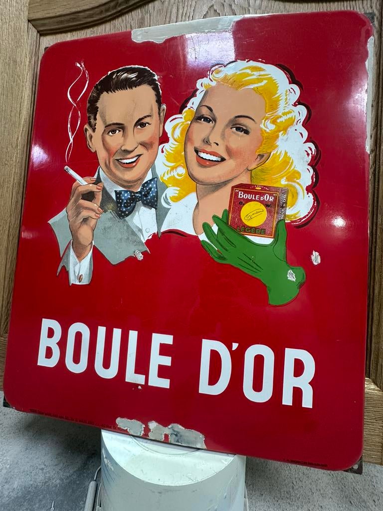 Emaille bord boule d’or, Verzamelen, Ophalen, Gebruikt, Reclamebord