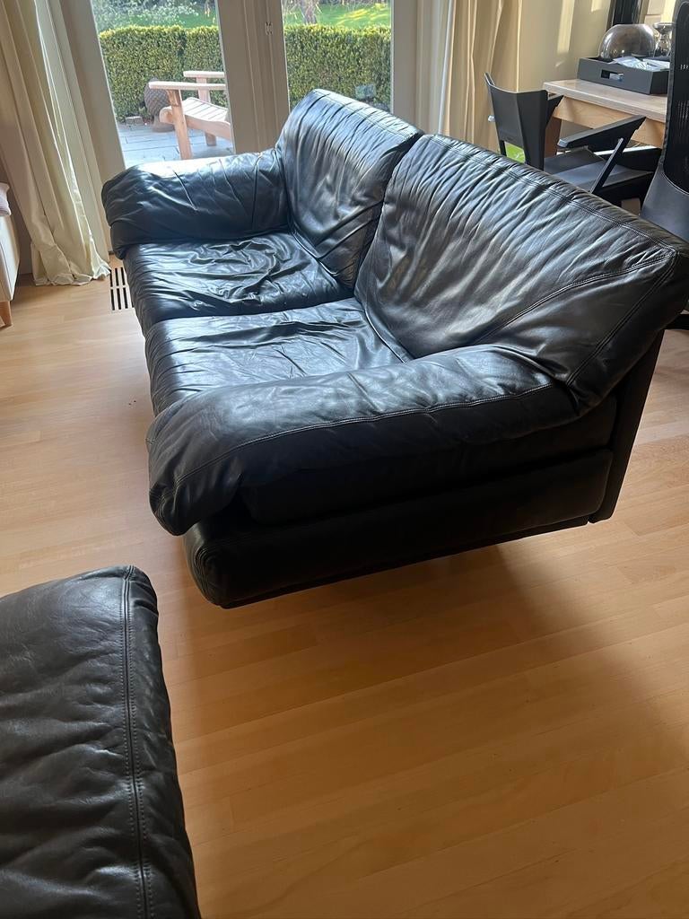 2 lederen zwarte banken Dualux, Ophalen, Gebruikt, Retro, 200 tot 250 cm