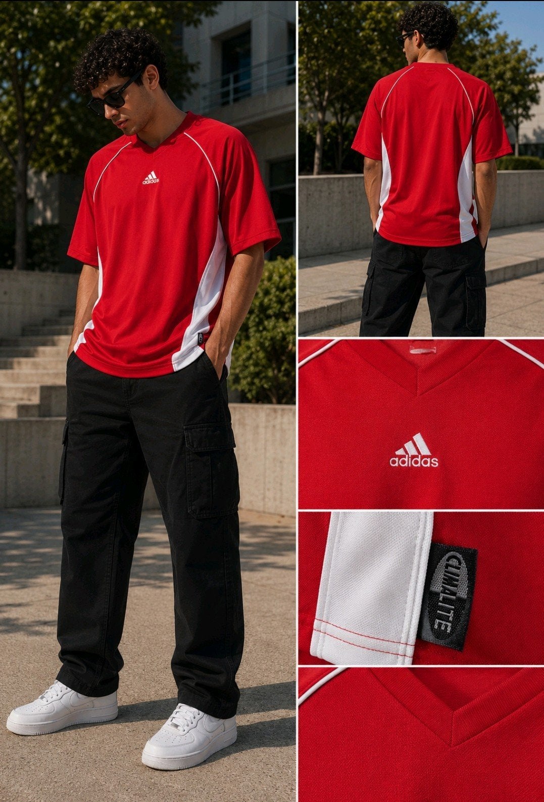 Adidas ClimaLite Vintage Jersey T-Shirt | Rood en wit | XL, Ophalen of Verzenden, Rood