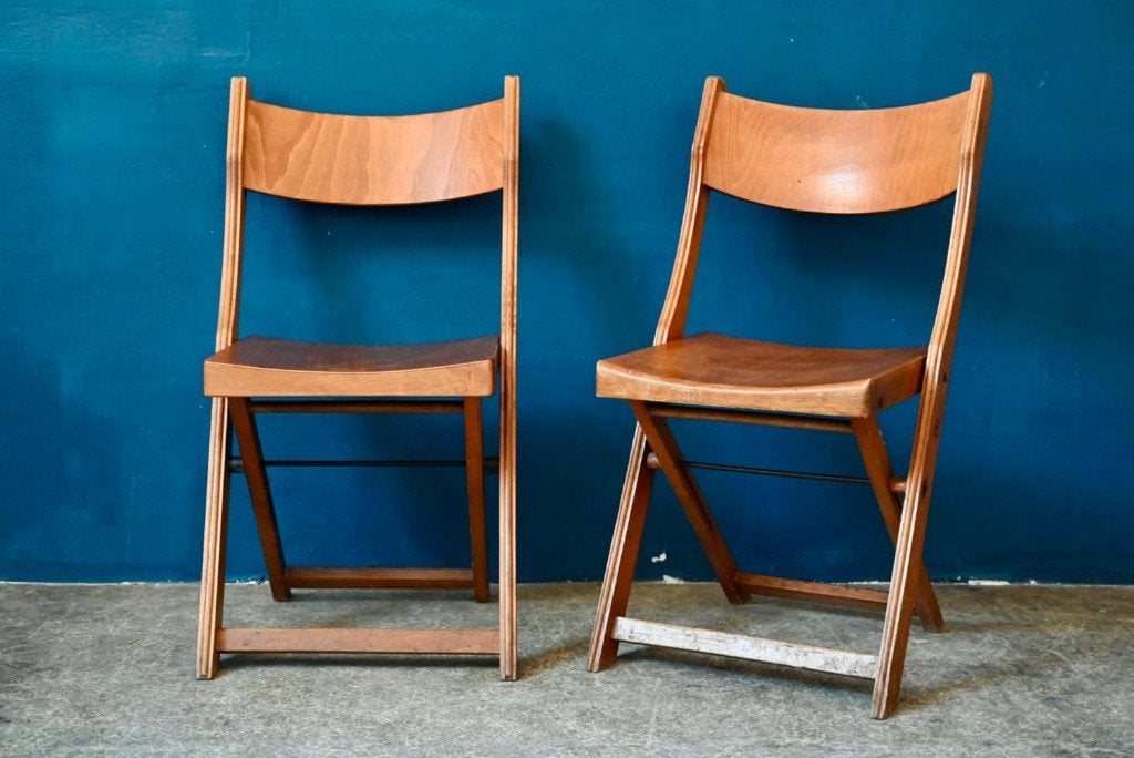 Paire de chaises pliantes vintage bois design années 1950, Maison & Meubles, Chaises, Autres couleurs, Vintage, Deux, Enlèvement