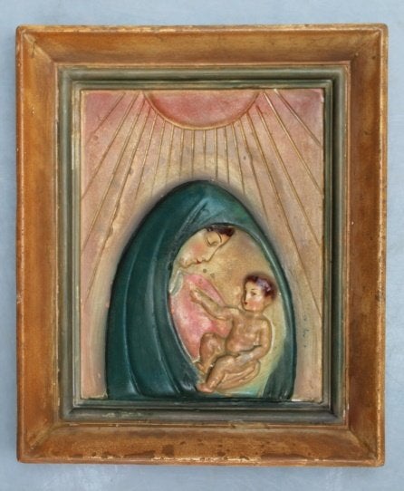 Madone en relief mural en plâtre épais 37 x 31 cm KR, Enlèvement