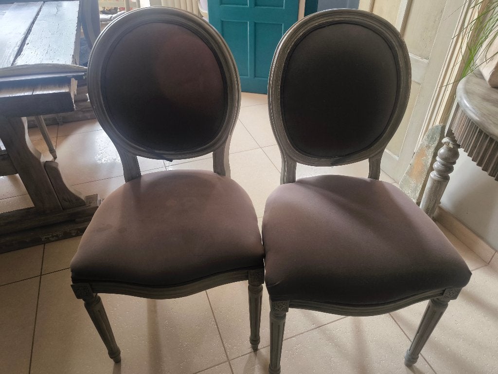 6 chaises médaillon à retapisser, Maison & Meubles, Gris, Médaillon, Bois, Enlèvement