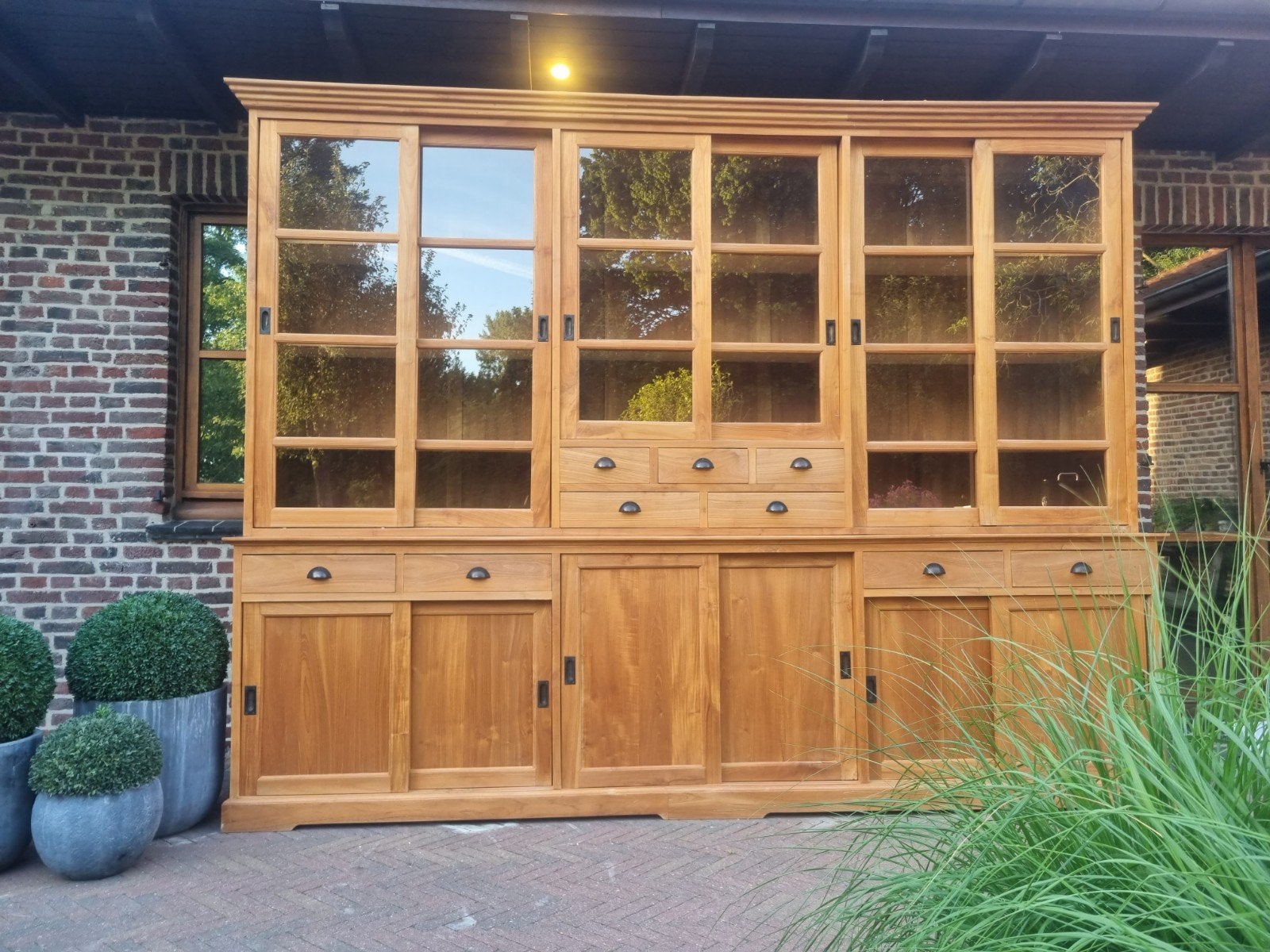 Buffet/vitrine en teck xxl LIVRAISON GRATUITE, Teck, Avec tablette(s), 25 à 50 cm, 200 cm ou plus