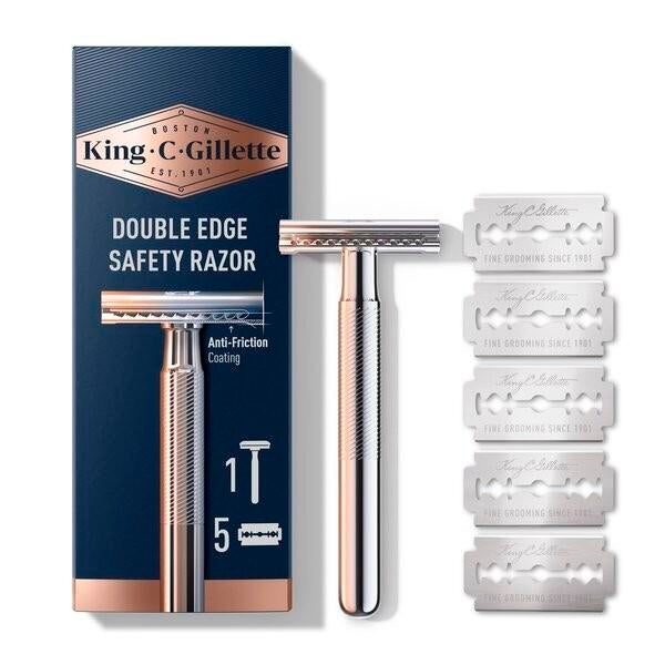 King C. Gillette Rasoir de Sûreté Double Edge Neuf + Lames, Enlèvement ou Envoi, Neuf, Tout le visage, Soins