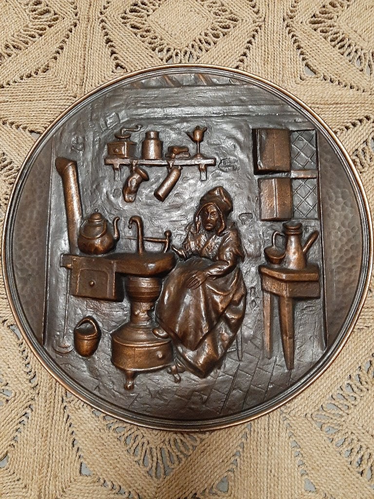 Bronzen decoratieve wandplaat, Ophalen, Brons