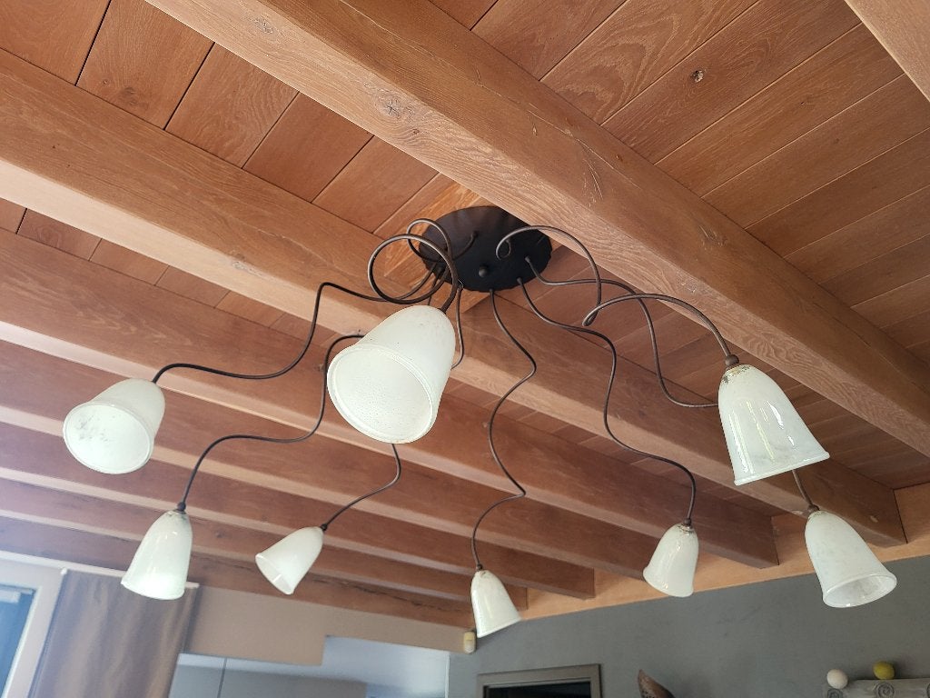 Luminaire suspension en fer forgé type pieuvre, Verre, Enlèvement, G9, Comme neuf