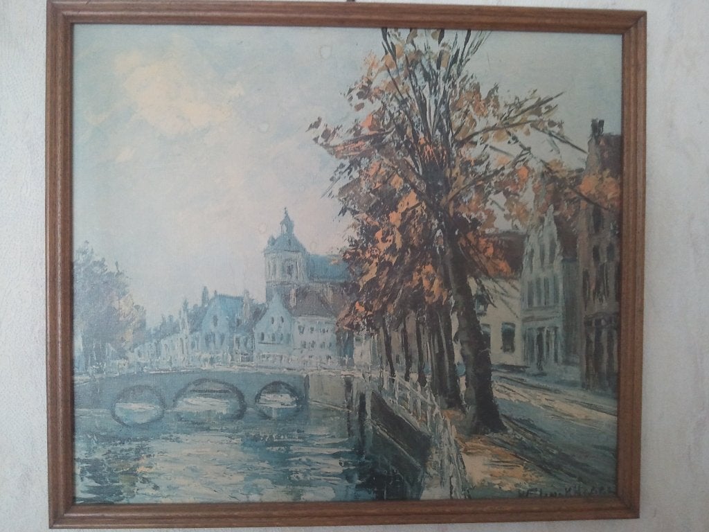 Schilderij stadsgezicht van Brugge, Antiek en Kunst, Ophalen, Doek, Landschap, Olieverf