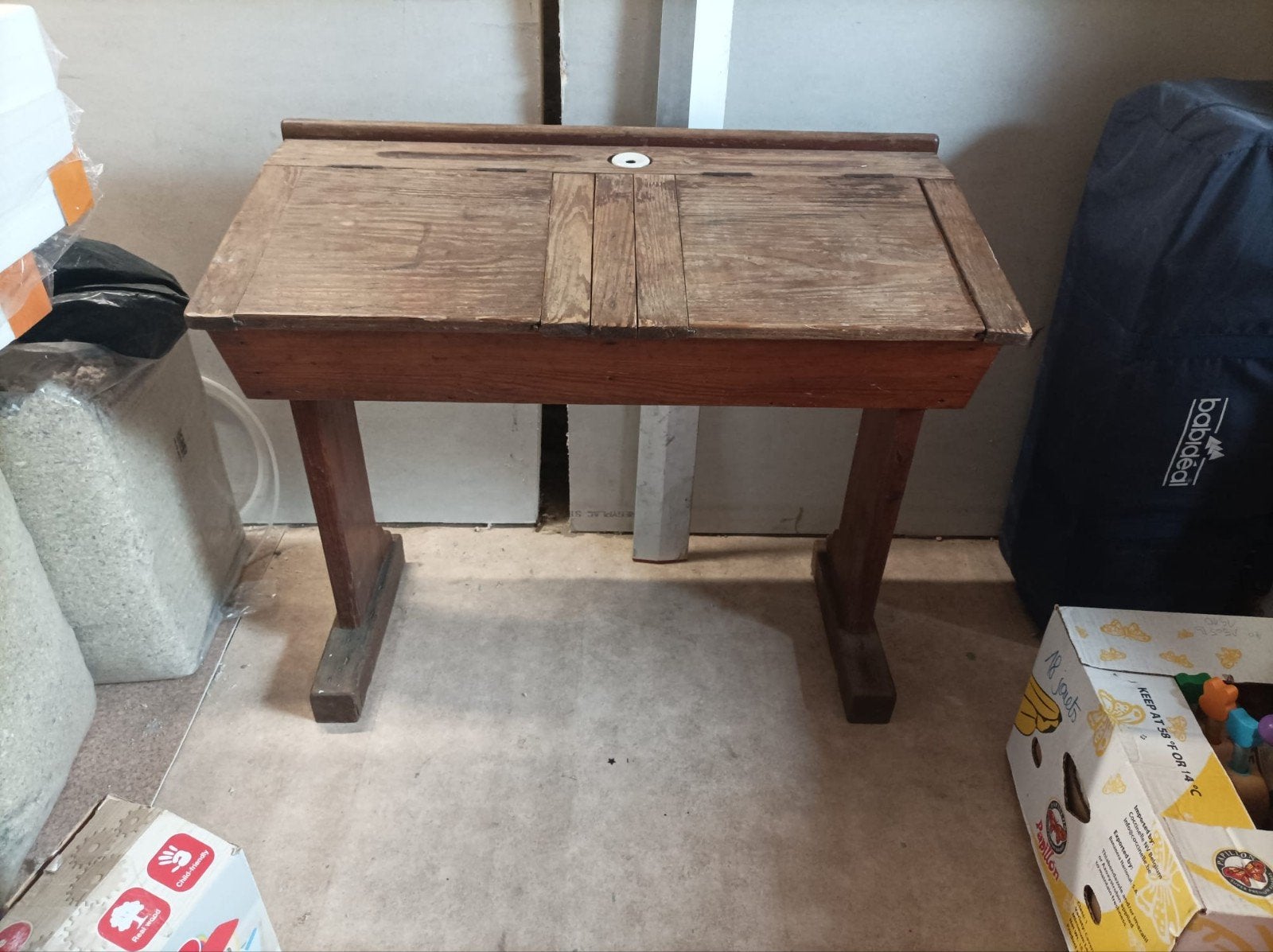 Bureau d'ecole, pupitre ancien, Ophalen, Gebruikt, 50 tot 100 cm, Eikenhout