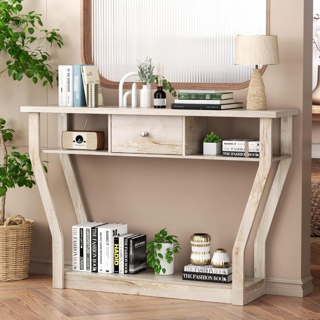 Nieuwe consoletafel met lade en 3 planken, Huis en Inrichting, Tafels | Sidetables, Ophalen, Nieuw, 25 tot 50 cm, Rechthoekig