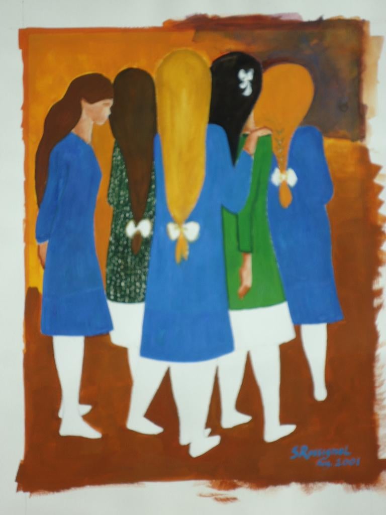 gouache naar Léon Spilliaert 'Jeunes filles au bas blancs', Antiek en Kunst, Ophalen of Verzenden