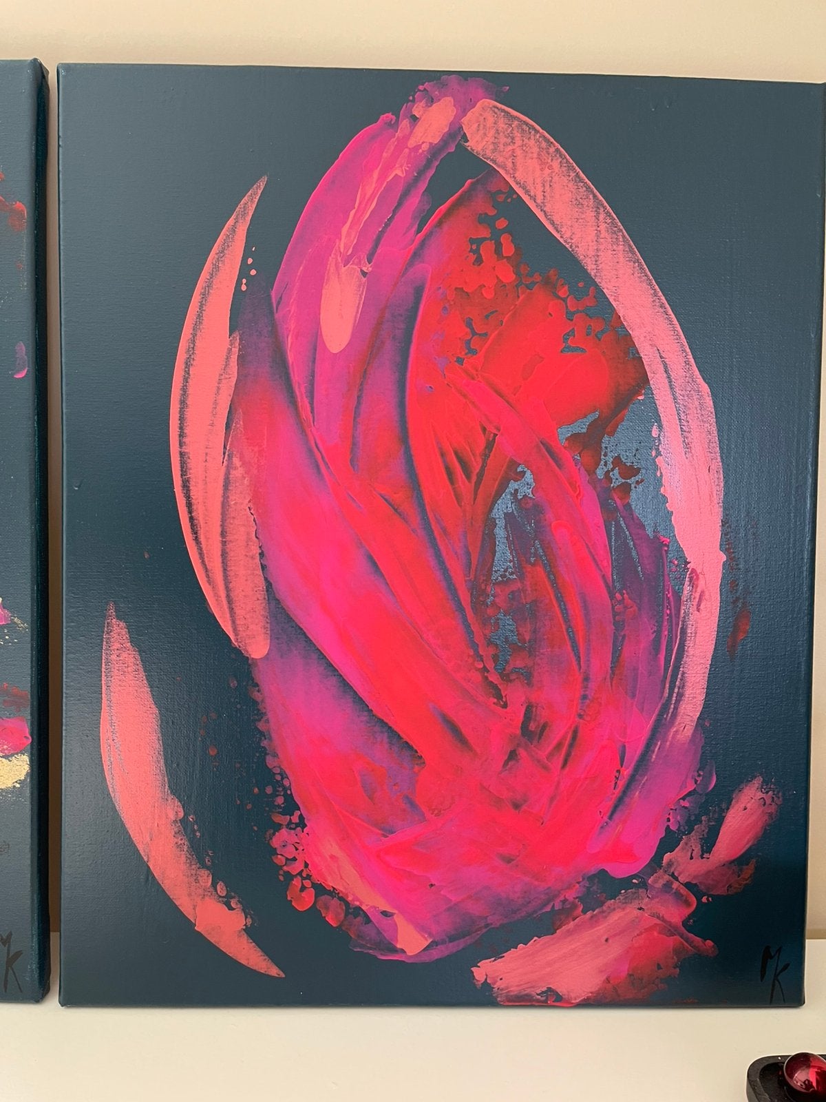 Peinture abstraite colorée avec accent doré - Mk Art, Enlèvement ou Envoi