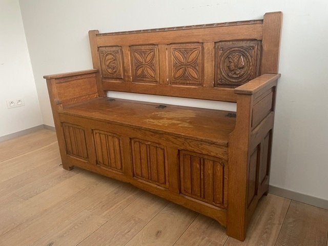 antieke houten koffer / zitbank, Antiek en Kunst, Ophalen