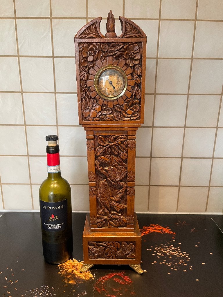 Handgesneden Art Nouveau miniatuur staande klok, 55,5 cm, Enlèvement