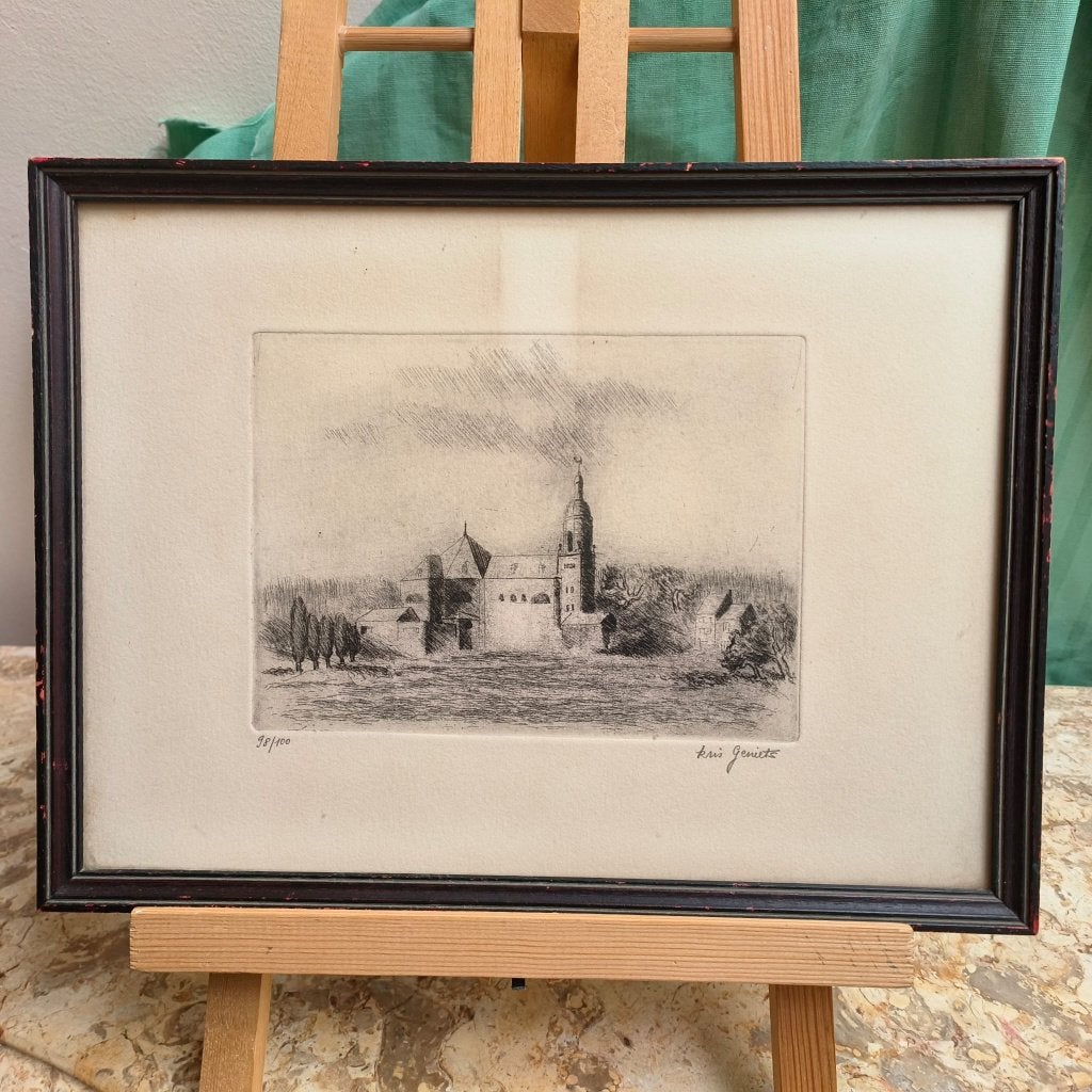 Pentekening van Kris Geniets van "Historisch Gebouw", Enlèvement, Dessin, Dessin à la plume, Fait main