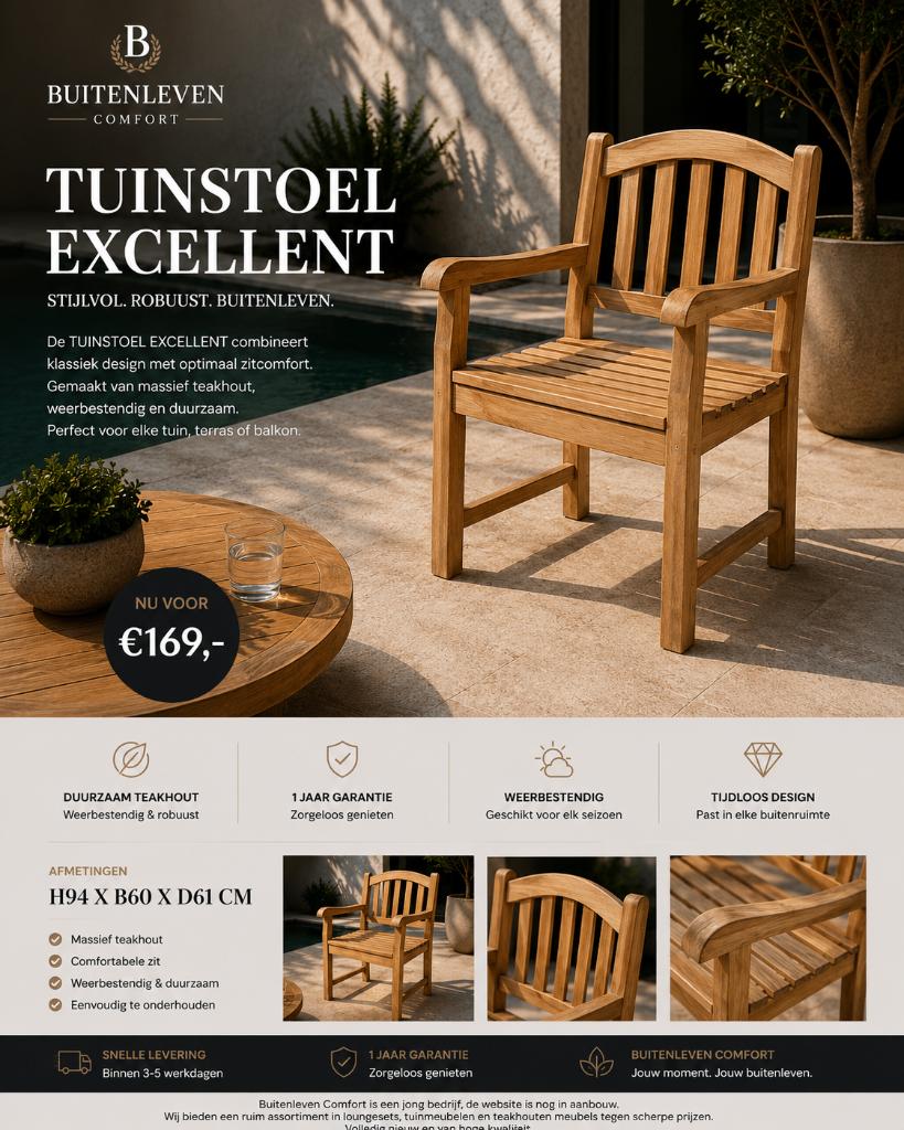 tuinstoel excellent, Ophalen, Nieuw, Teakhout