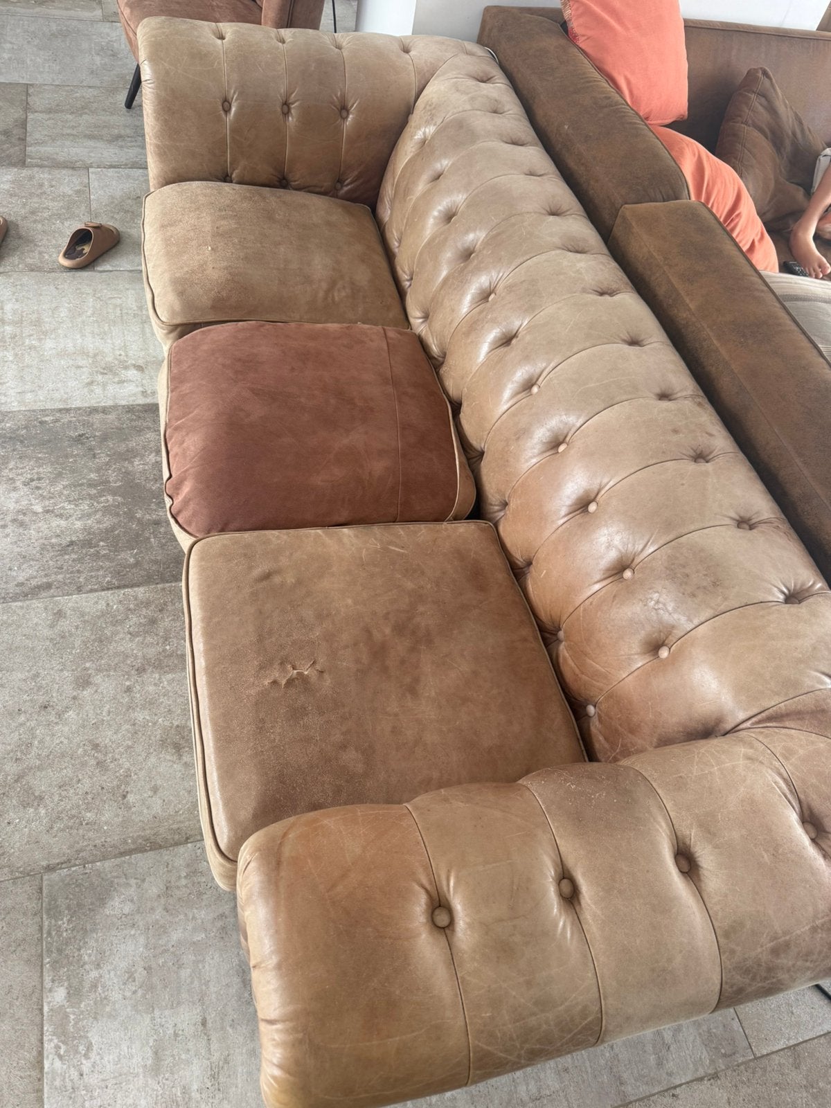 Chesterfield zetel cognac, Maison & Meubles, Canapés | Sofas & Chaises Longues, 200 à 250 cm, Chesterfield, Enlèvement, Utilisé