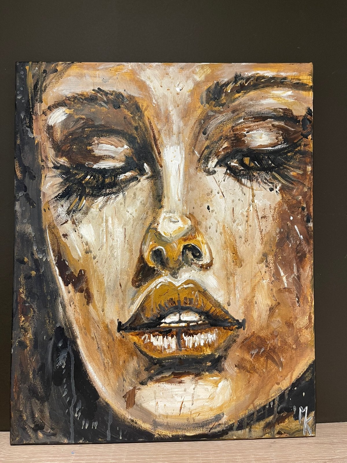 Origineel expressief schilderij Mk Art, Antiek en Kunst, Gelimiteerde oplage, Ophalen of Verzenden, Textiel, Figuren