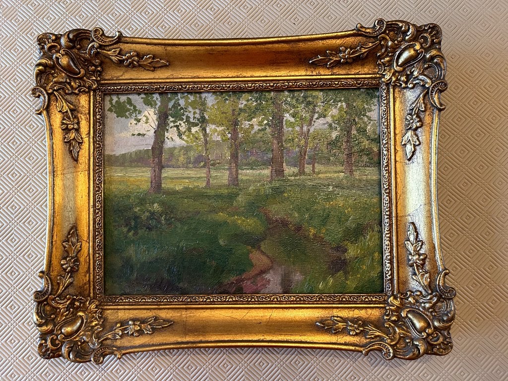 Peinture de paysage à l'huile, beau cadre intact, Peinture à l'huile, Paysage, Cadre spécial, Enlèvement
