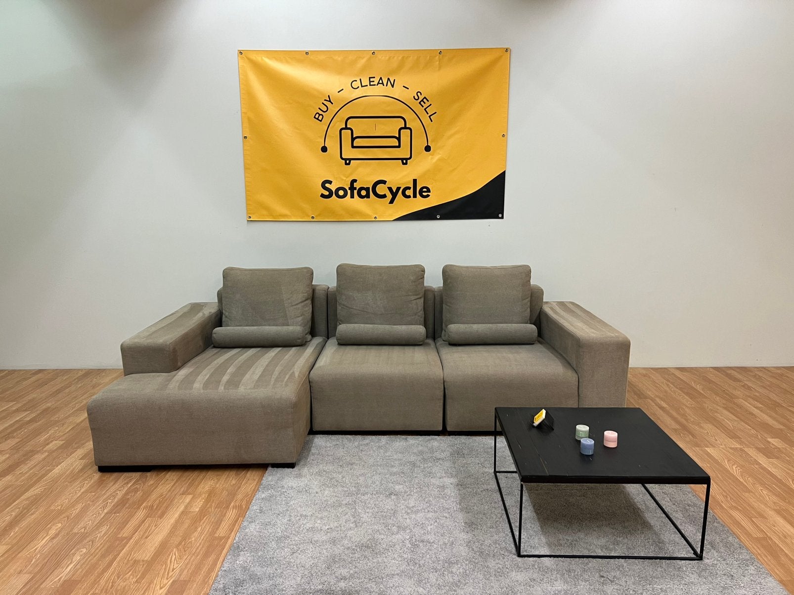 Passe Partout 3 places avec chaise longue - Nettoyé, Maison & Meubles, Enlèvement ou Envoi, Comme neuf, SofaCycle, Info@sofacycle.be