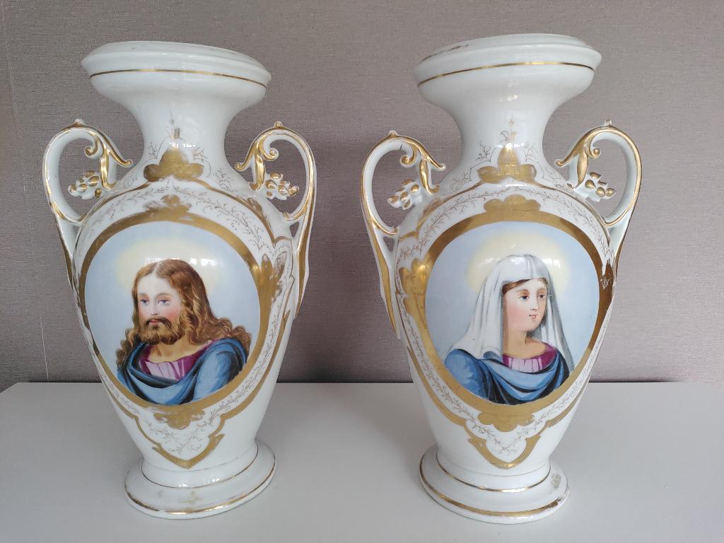 Set vintage vazen met religieuze afbeelding, Antiek en Kunst, Ophalen