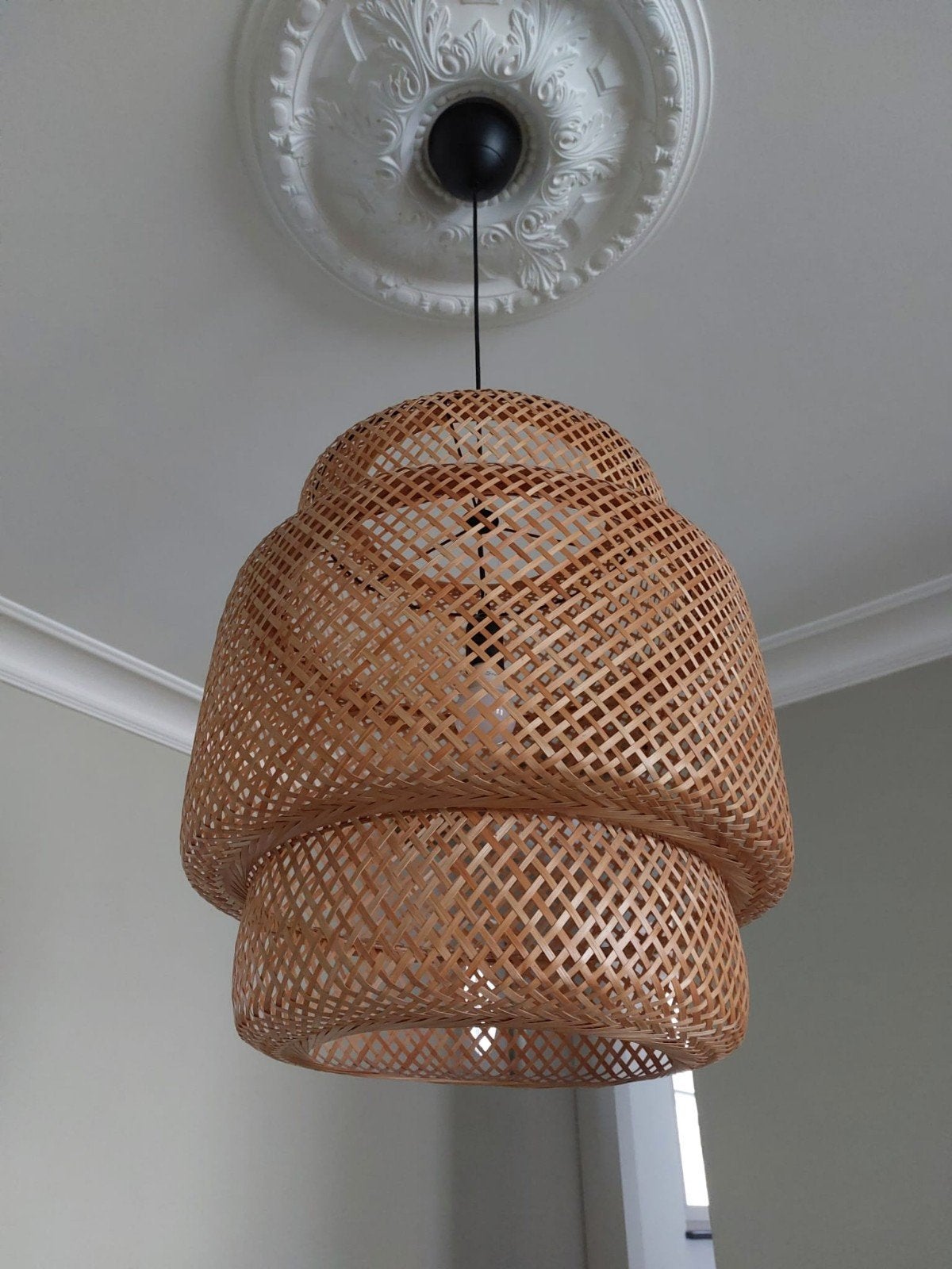 2 rieten hanglampen, Ophalen, Zo goed als nieuw, Natuurlijk materiaal