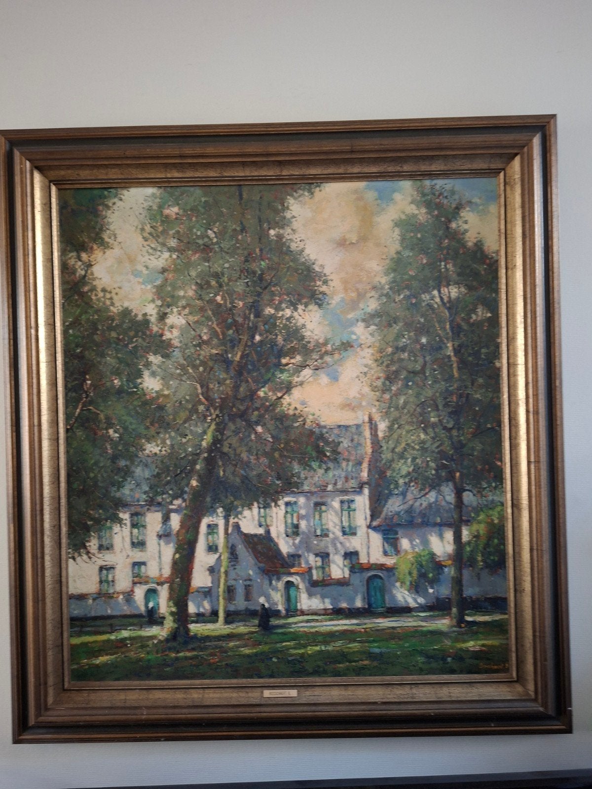 mooi werk in houten lijst Begijnhof Brugge, Antiek en Kunst, Ophalen of Verzenden, Doek