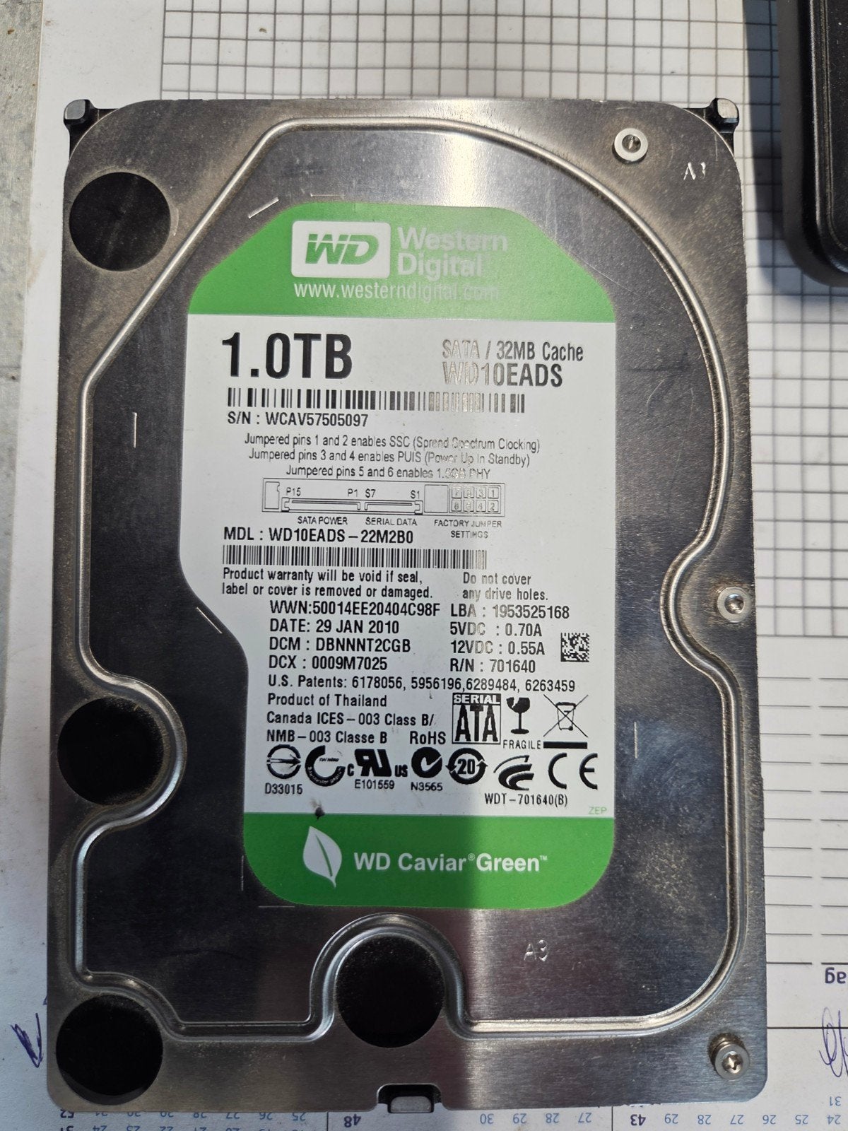 Harde schijf  Western Digital WD 10EADS, Computers en Software, Intern, Gebruikt, Ophalen of Verzenden, 1TB