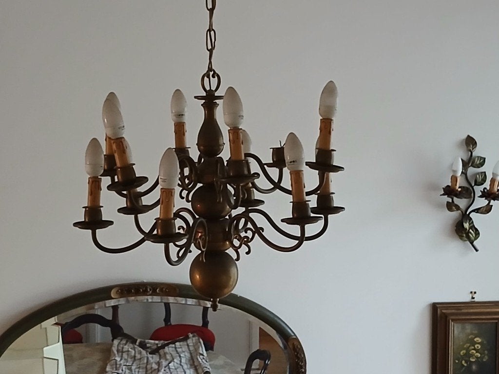 Lustre en laiton, Ancien, Enlèvement, Utilisé, E14 (petit)