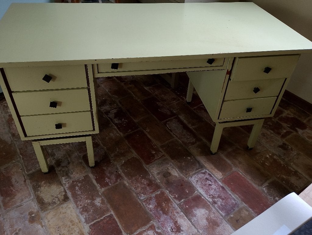 groene vintage bureau, Huis en Inrichting, Vintage, Ophalen, Groen, Hout