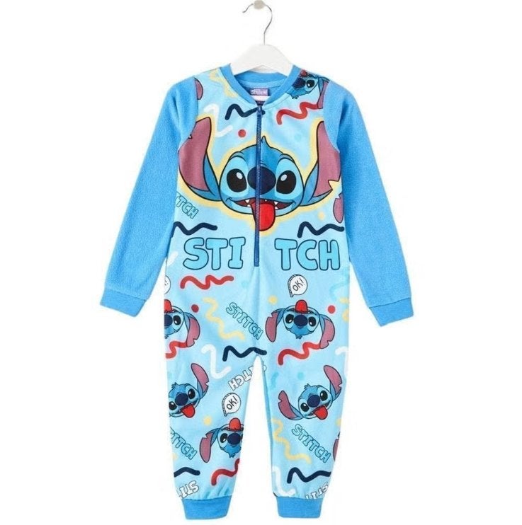 Stitch fleece Onesie Blauw - Maat 92 - 98 - 104 - 116, Kinderen en Baby's, Kinderkleding | Maat 104, Nacht- of Onderkleding, Stitch