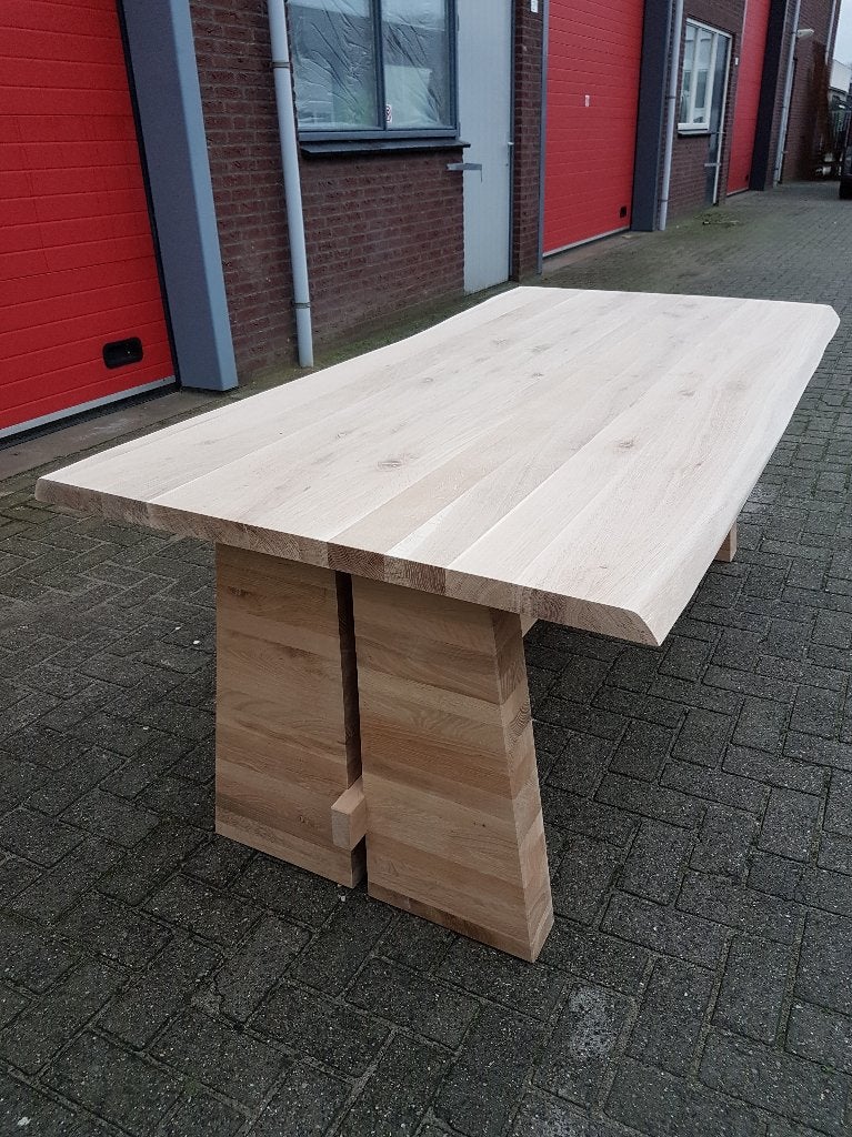 Moderne design tafel massief eiken uniek op maat., Ophalen, Eiken