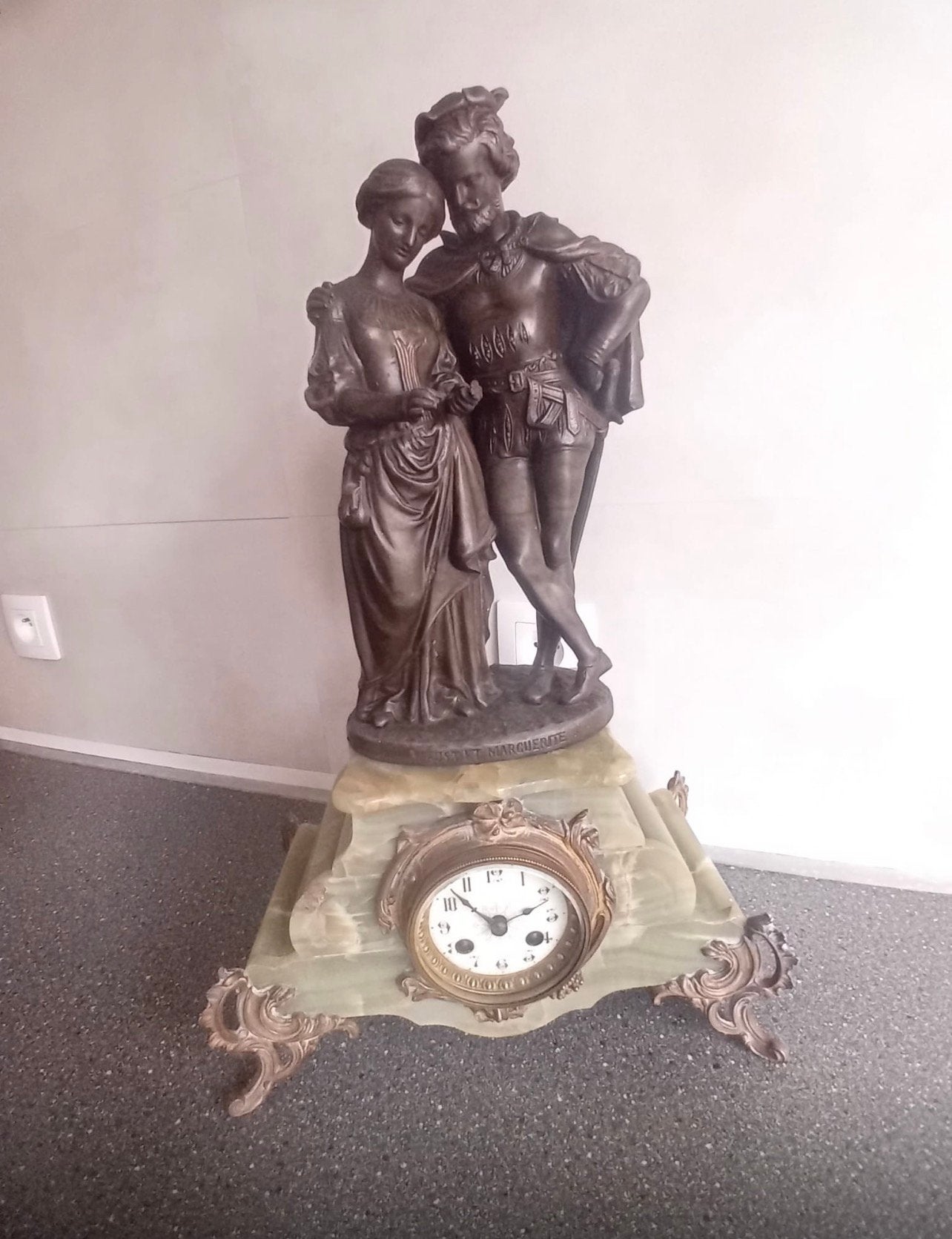 Bronzen Faust & Marguerite klok op marmer, Antiek en Kunst, Ophalen