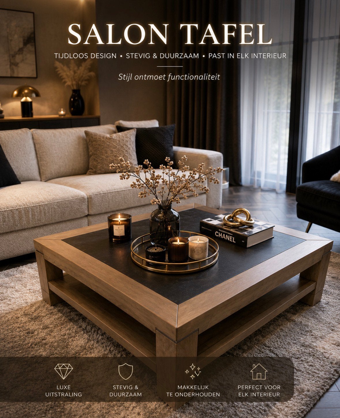 Massief houten salontafel, Ophalen of Verzenden, Zo goed als nieuw, Eikenhout