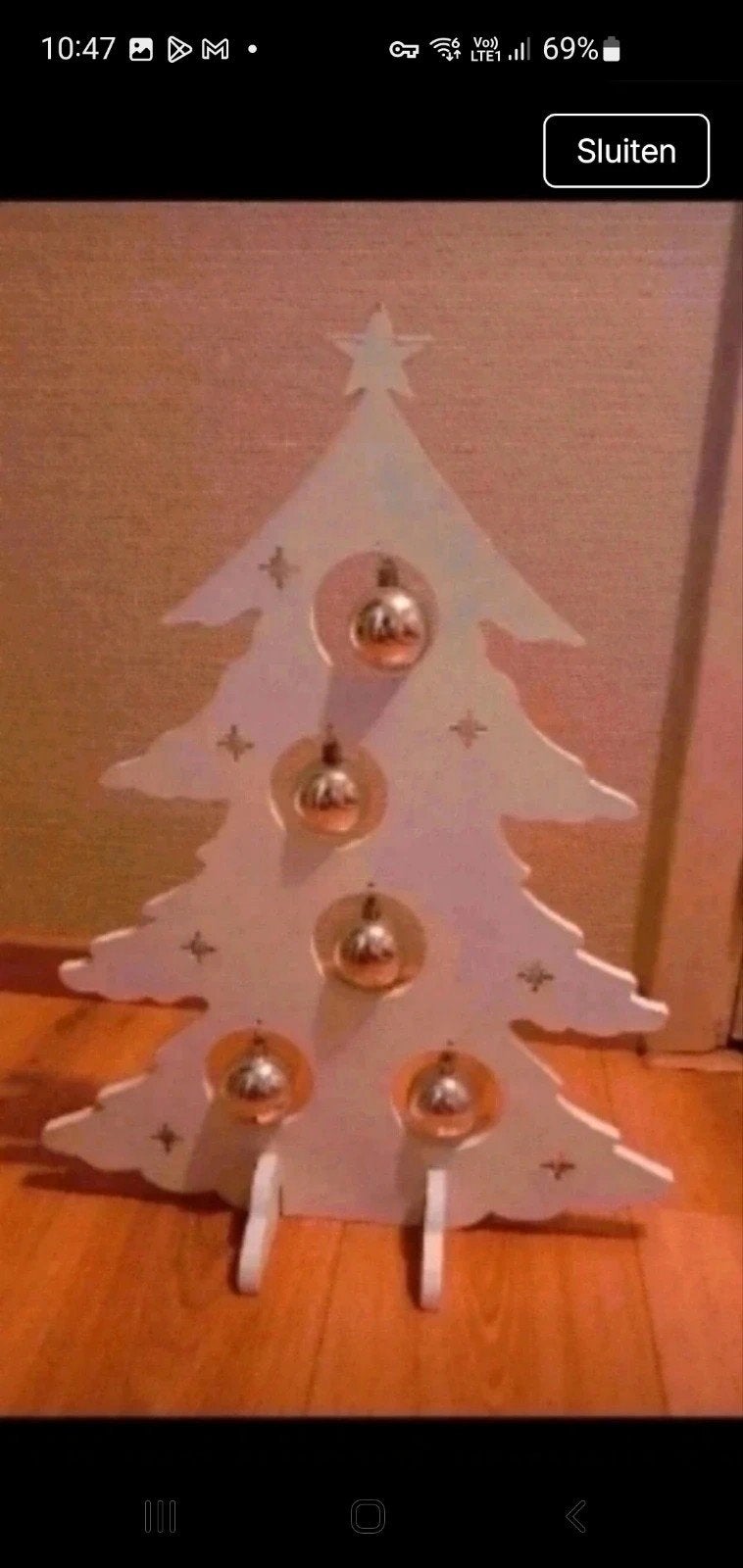 mooi grote houten kerstboom met kerstballen 55 cm, Diversen, Ophalen of Verzenden, Zo goed als nieuw