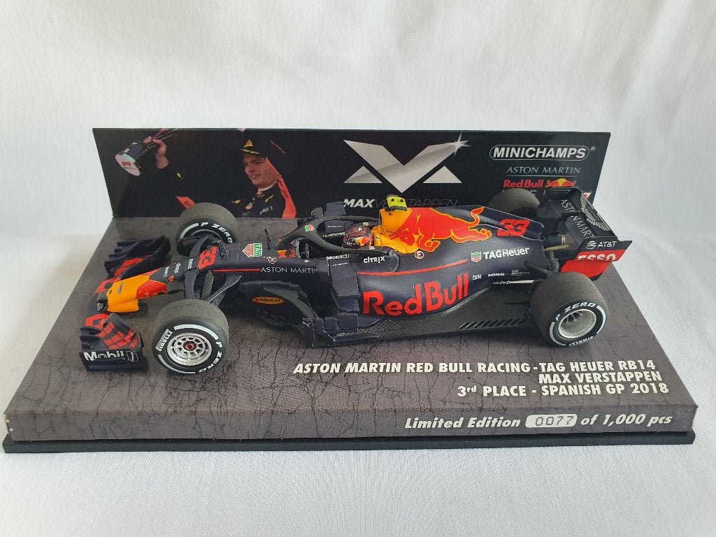Max Verstappen RedBull RB14 GP Espagne 2018 Minichamps 1:43, Hobby & Loisirs créatifs, Enlèvement ou Envoi, Comme neuf, Voiture