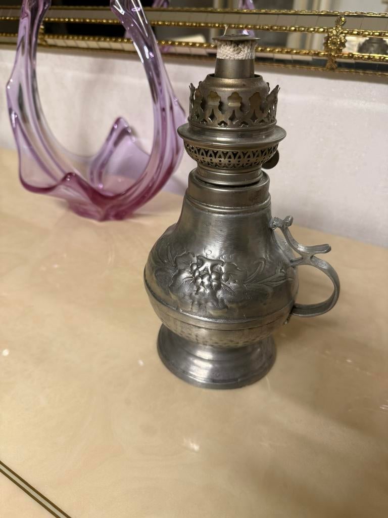 Antieke tinnen olielamp, Antiek en Kunst, Ophalen
