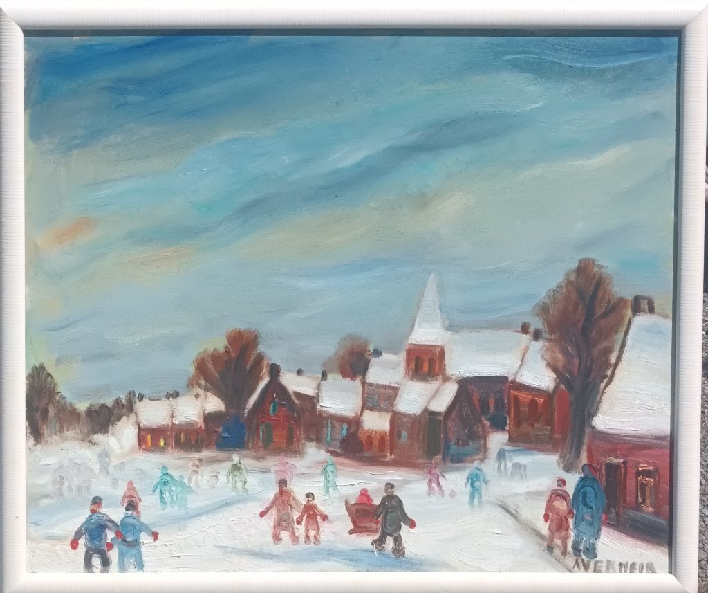Alfons Vermeir  (1905-1994): Winterzicht (O/D, 135 x 110 cm), Antiquités & Art, Enlèvement, Signé