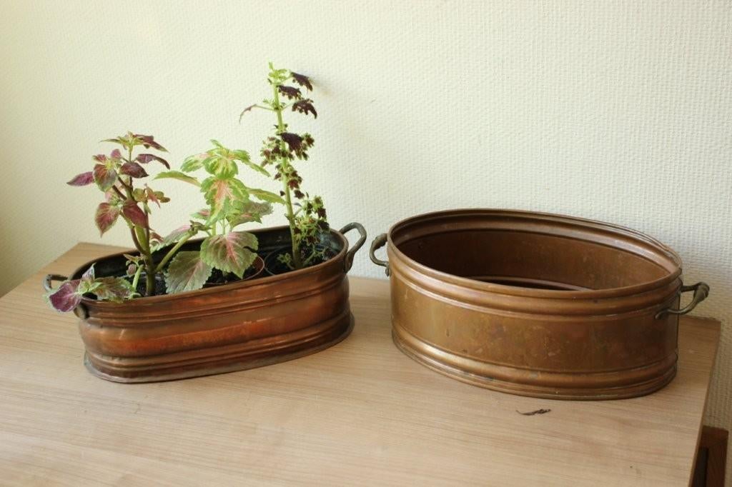 Vintage messing koperen bloempot, Antiek en Kunst, Ophalen of Verzenden